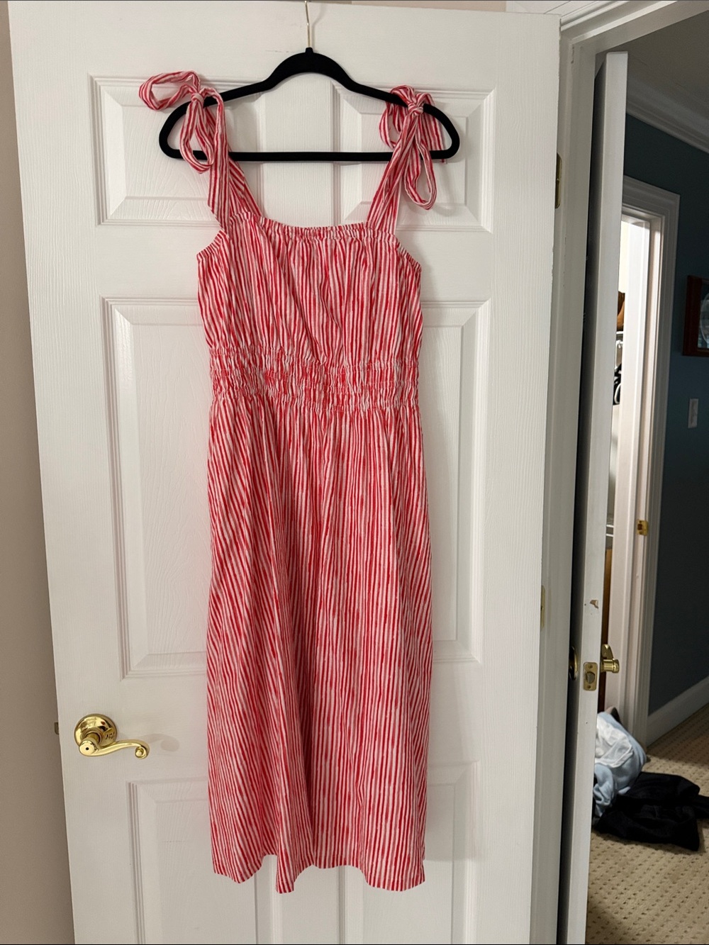 Lands' End Red and White Striped Tie-Shoulder Sundress